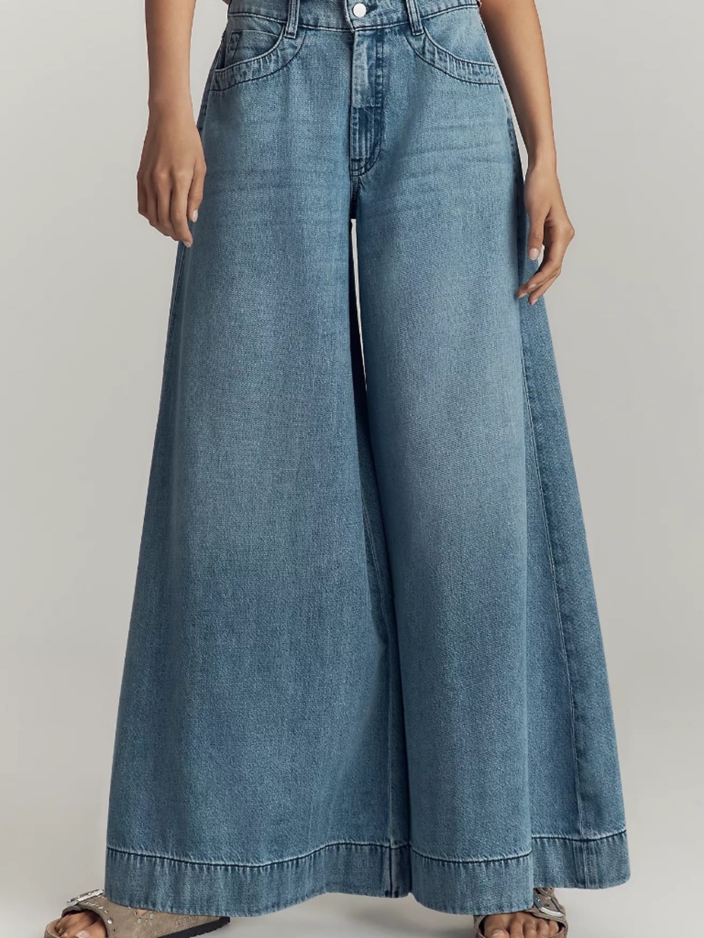 Pilcro Wide-Leg Light Blue Denim Jumpsuit Pants